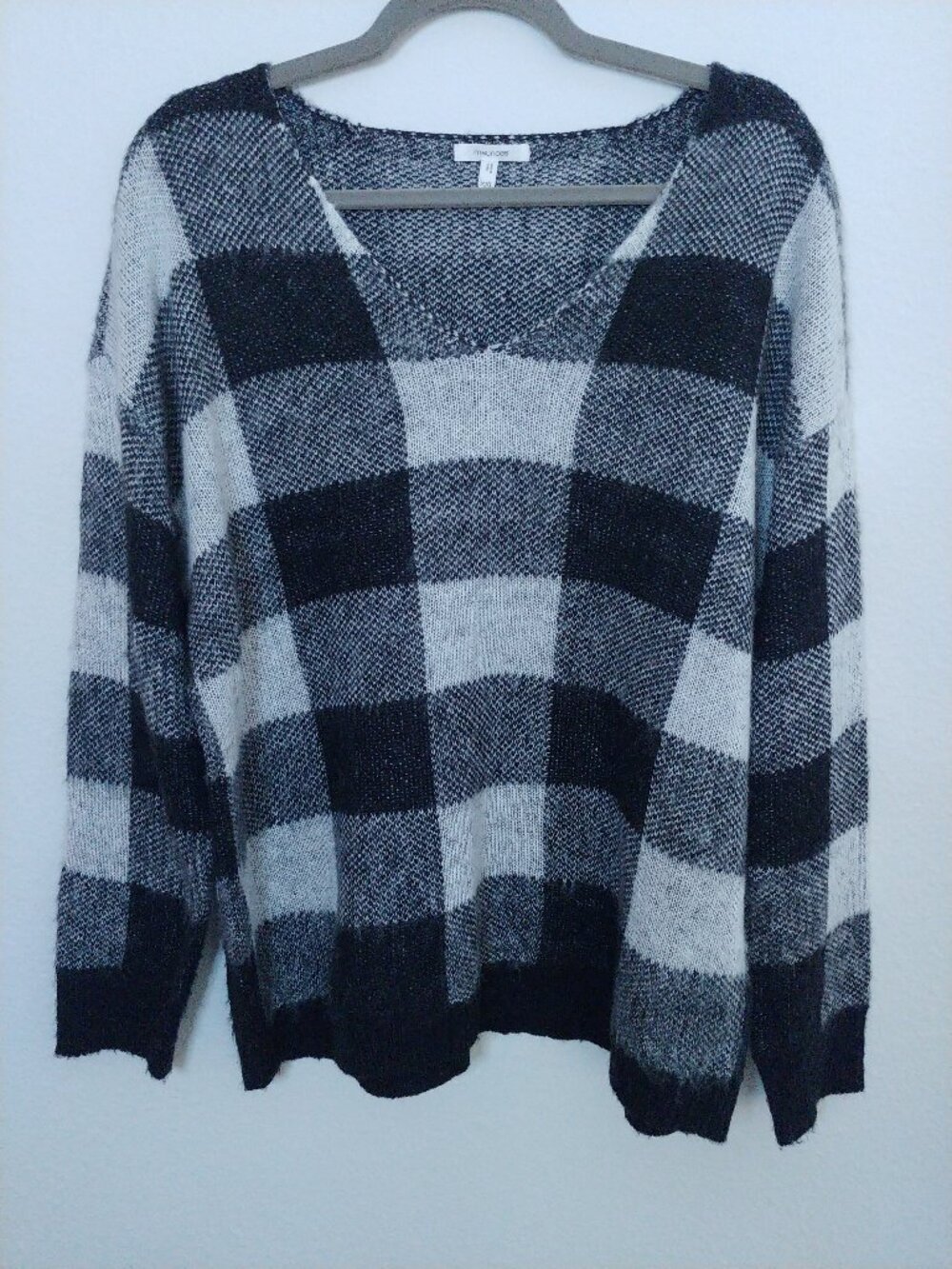 Maurices Black and Gray Plaid Knit V-Neck Sweater